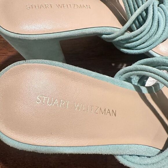 NWOB Stuart Weitzman Twist Block Suede Mules - Picture 7 of 9